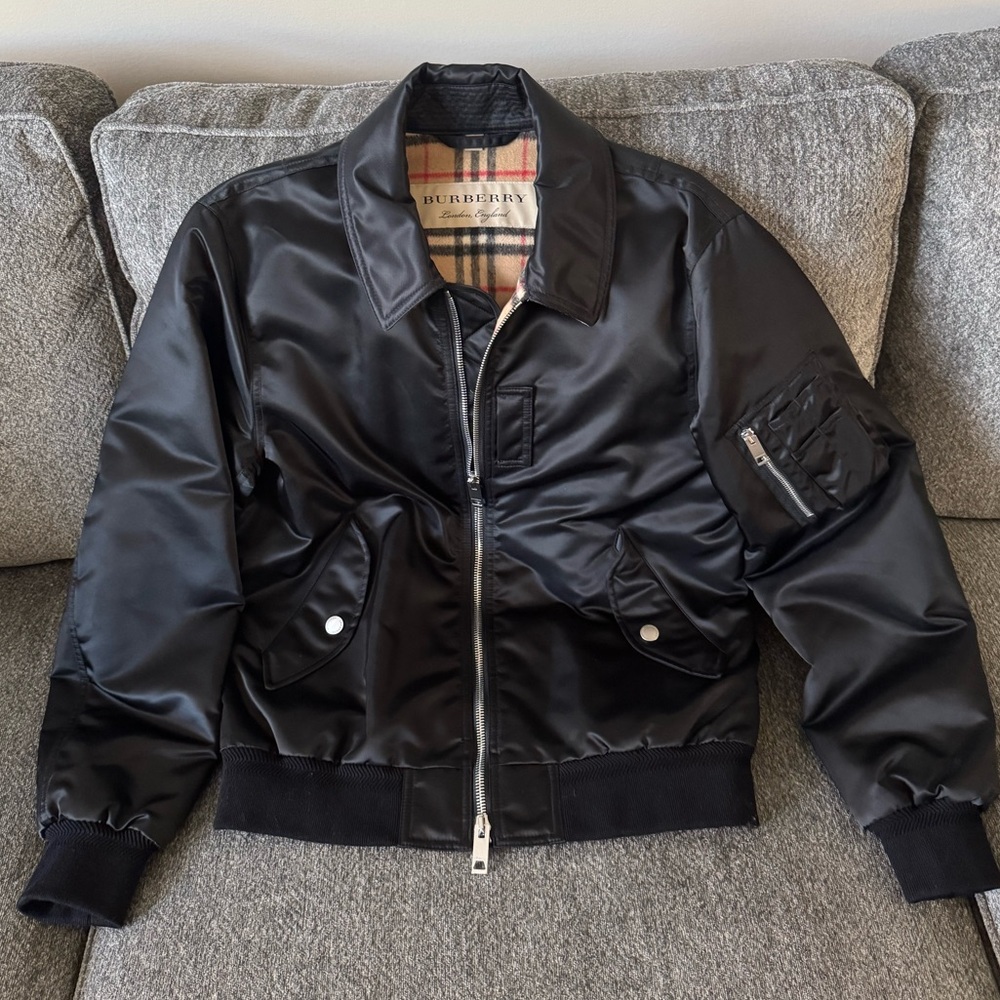 Burberry Black Satin Bomber Jacket